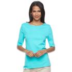 Women's Croft & Barrow&reg; Button-shoulder Tee, Size: Large, Blue (navy)