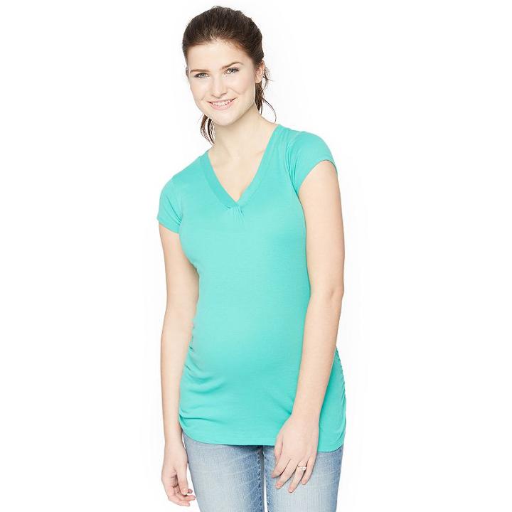 Maternity Oh Baby By Motherhood&trade; Ruched V-neck Tee, Women's, Size: Medium, Turquoise/blue (turq/aqua)