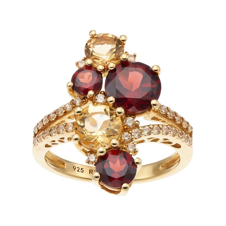 14k Gold Over Silver Citrine & Garnet Cluster Ring, Women's, Size: 7, Brown