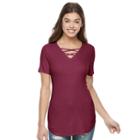 Juniors' Awake Crisscross V-neck Tee, Girl's, Size: Medium, Dark Red