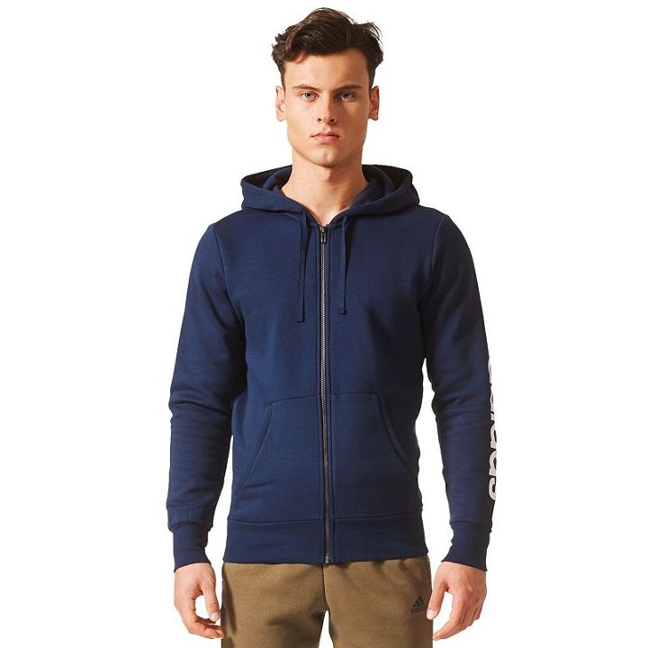 Men's Adidas Essentials Linear Full-zip Fleece Hooded Jacket, Size: Xxl, Blue (navy)
