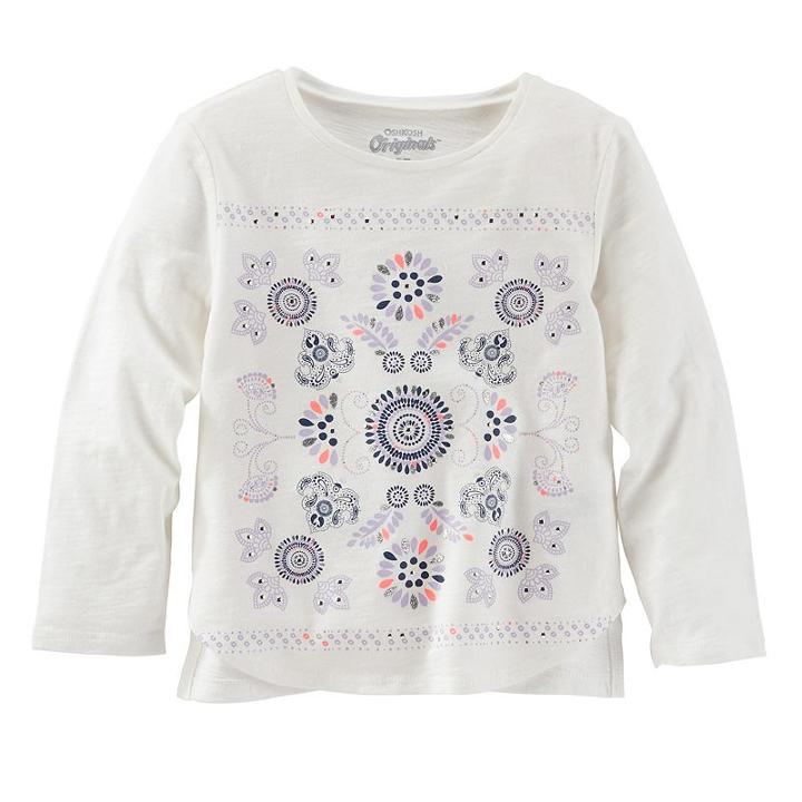 Girls 4-8 Oshkosh B'gosh&reg; Glitter Paisley Curved Front Hem Tee, Girl's, Size: 5, White