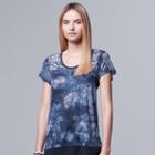 Petite Simply Vera Vera Wang Print Chiffon-trim Tee, Women's, Size: L Petite, Dark Blue