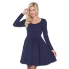 Women's White Mark Solid Fit & Flare Dress, Size: Medium, Blue (navy)