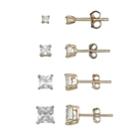 Primrose 14k Gold Over Silver 4-pair Princess Cut Cubic Zirconia Stud Earring Set, Women's