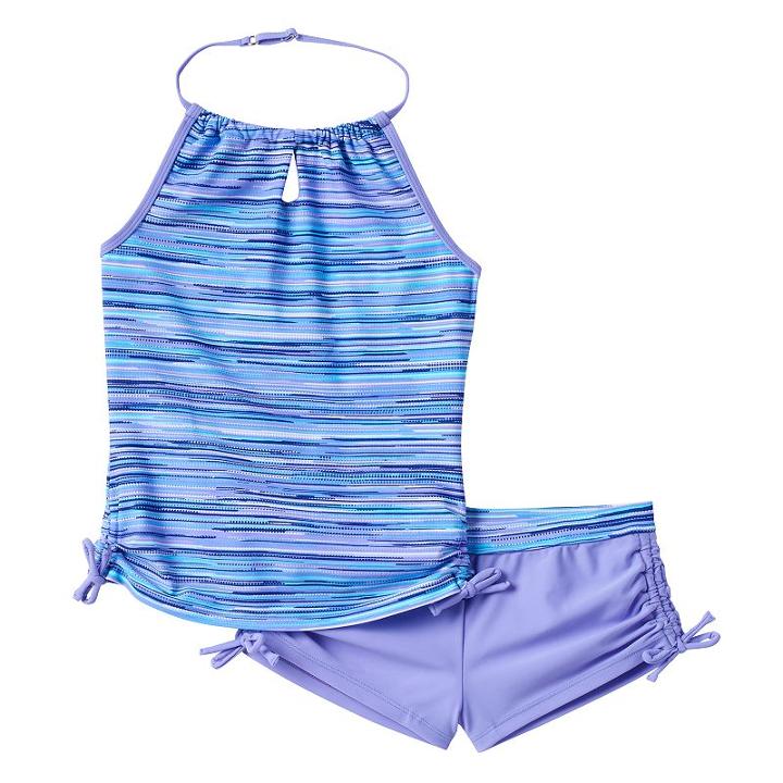 Girls 7-16 Free Country Striped Halter Tankini Swimsuit Set, Girl's, Size: 8, Brt Purple