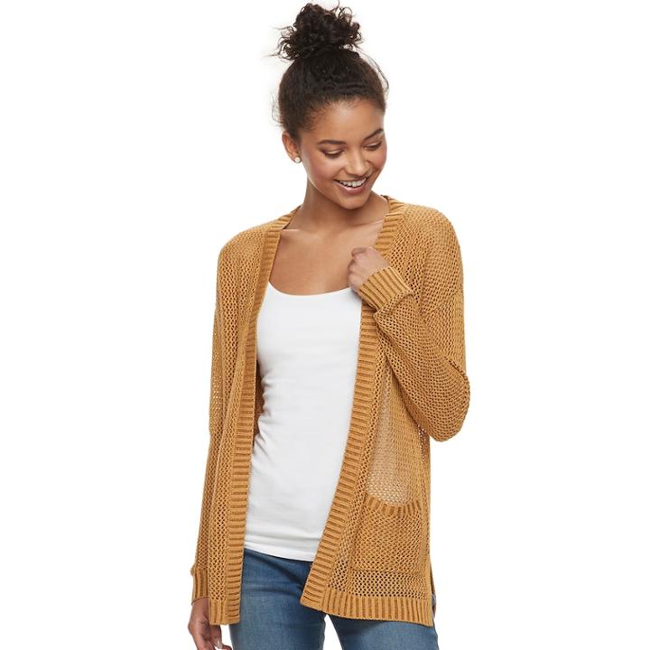 Juniors' Mudd&reg; Open-work Cardigan, Teens, Size: Large, Med Brown