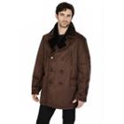 Men's Excelled Faux-shearling Pea Coat, Size: Small, Brown