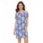 Women's Caribbean Joe Pineapple Off-the-shoulder Dress, Size: Large, Med Blue
