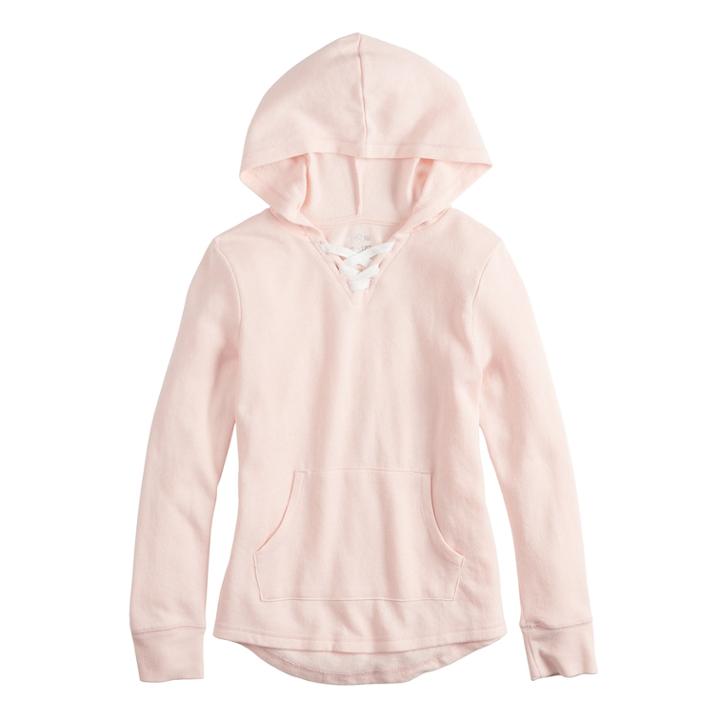 Girls 7-16 & Plus Size So&reg; Lace-up Tunic Hoodie, Size: 16 1/2, Light Pink