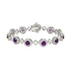 Sterling Silver Amethyst & Lab-created White Sapphire Halo Link Bracelet, Women's, Size: 7.5, Purple