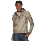 Women's Sebby Collection Faux-leather Hooded Jacket, Size: Large, Dark Beige