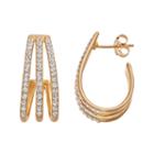 Chrystina 14k Gold Plated Crystal Triple J Hoop Earrings, Women's, White