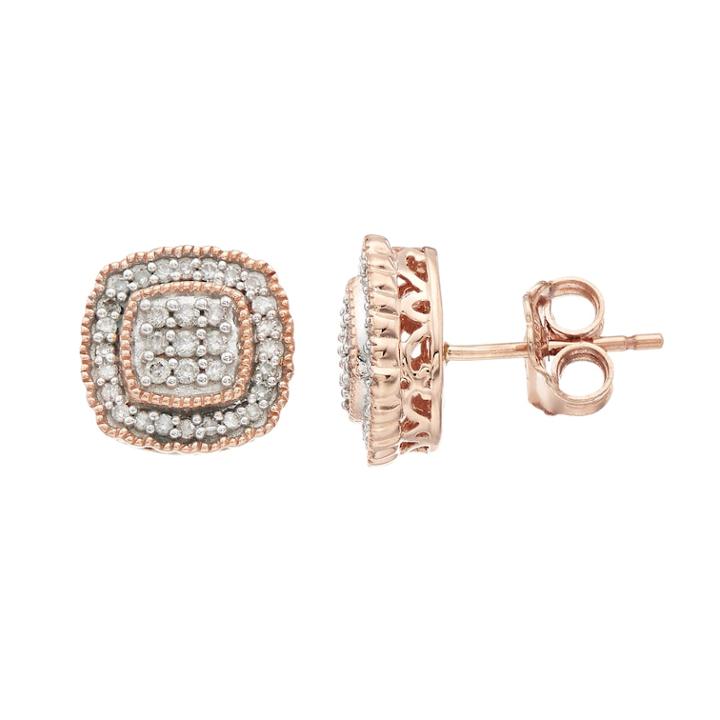 10k Rose Gold 1/4 Carat T.w. Diamond Halo Stud Earrings, Women's, White