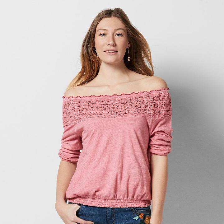 Women's Sonoma Goods For Life&trade; Crochet Off-the-shoulder Tee, Size: Medium, Light Red