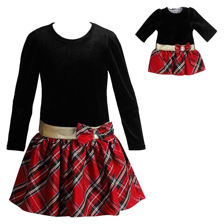 Girls 4-14 Dollie & Me Plaid & Velvet Dress, Girl's, Size: 6x, Black