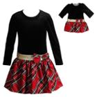 Girls 4-14 Dollie & Me Plaid & Velvet Dress, Girl's, Size: 6x, Black