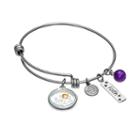 Love This Life Amethyst & Crystal Stainless Steel & Silver-plated Faith Charm Bangle Bracelet, Women's, Purple