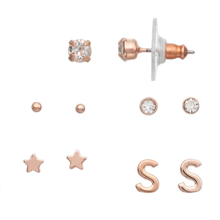 Lc Lauren Conrad Monogram Nickel Free Stud Earring Set, Women's, Med Pink