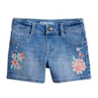 Girls 4-12 Sonoma Goods For Life&trade; Embroidered Floral Shortie Denim Shorts, Size: 8, Dark Blue