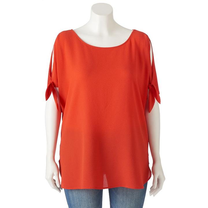 Juniors' Plus Size Heartsoul Tie-sleeve Tunic, Girl's, Size: 1xl, Drk Orange