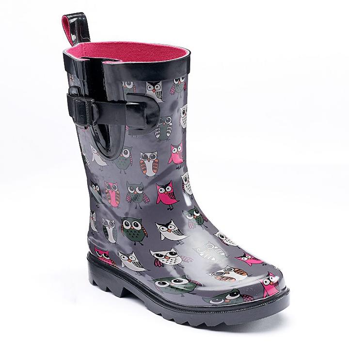 Girls 4-16 Capelli Owl Buckle Rain Boots, Girl's, Size: 12/13, Dark Grey