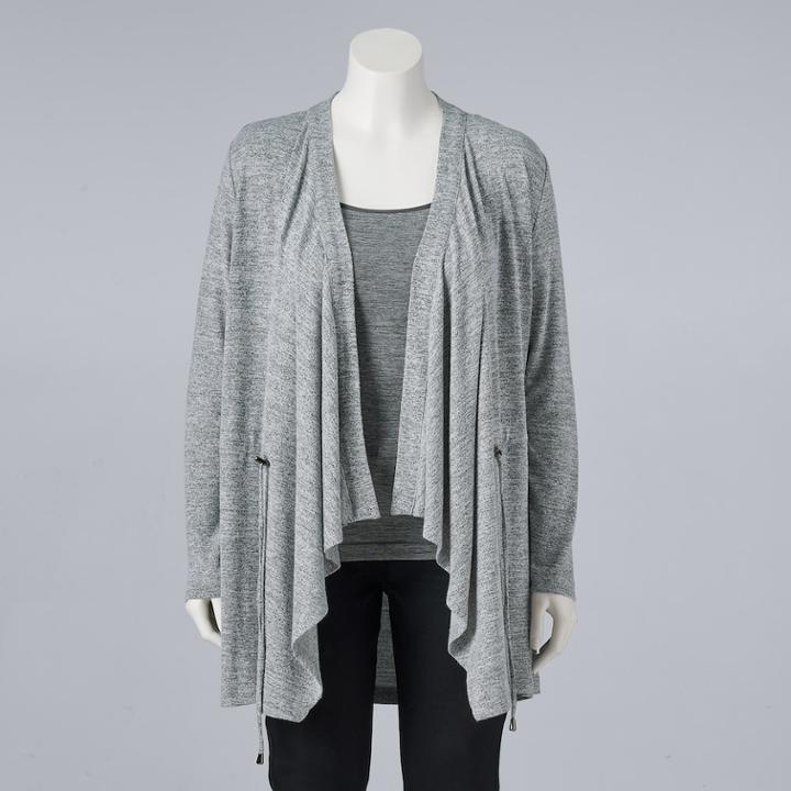 Plus Size Simply Vera Vera Wang Draped Open-front Cardigan, Women's, Size: 1xl, Grey