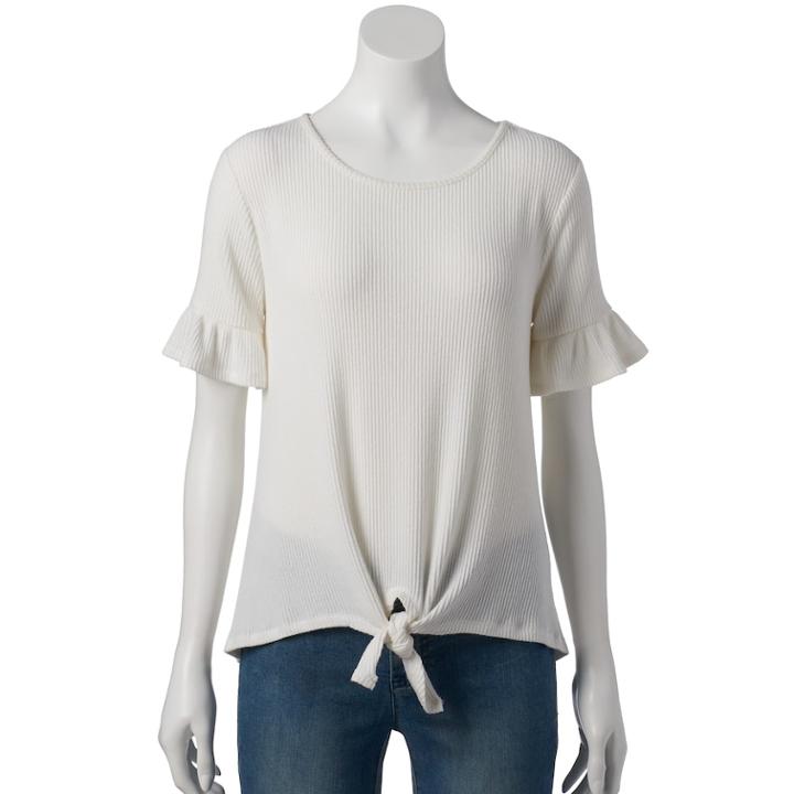 Women's Lc Lauren Conrad Ruffle Knot-front Tee, Size: Xl, White