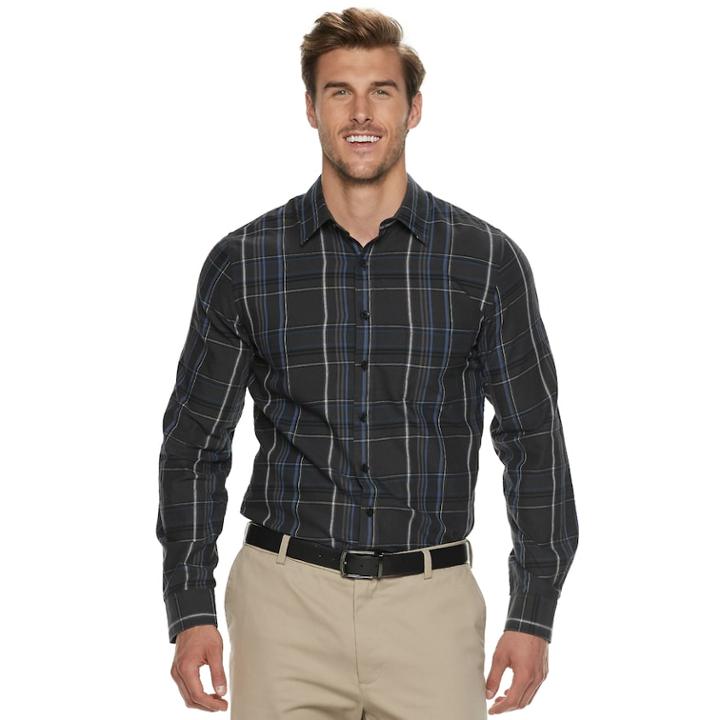 Men's Van Heusen Never Tuck Slim-fit Button-down Shirt, Size: L Tall, Black