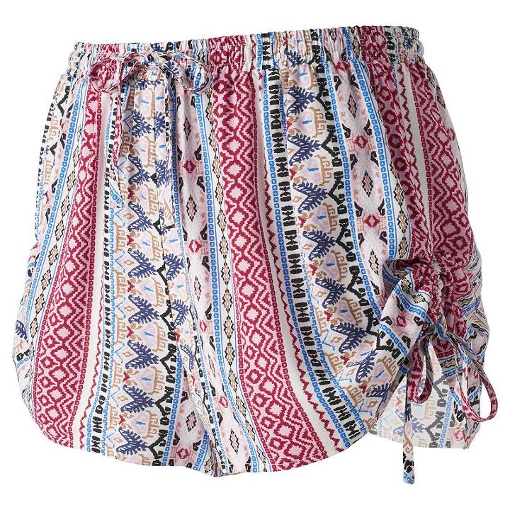 Juniors' Pink Republic Print Ruched Shorts, Girl's, Size: Medium, Brt Pink