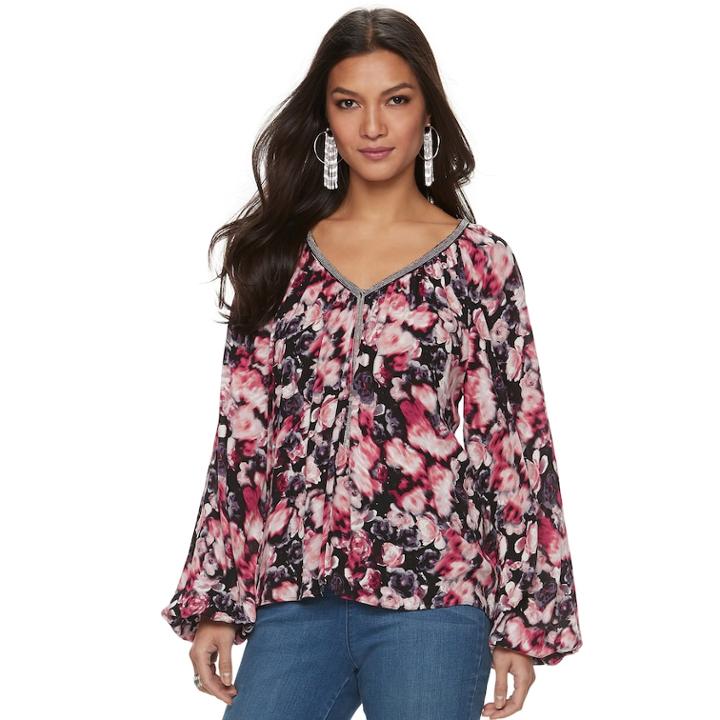 Women's Jennifer Lopez Embellished Peasant Top, Size: Large, Pink