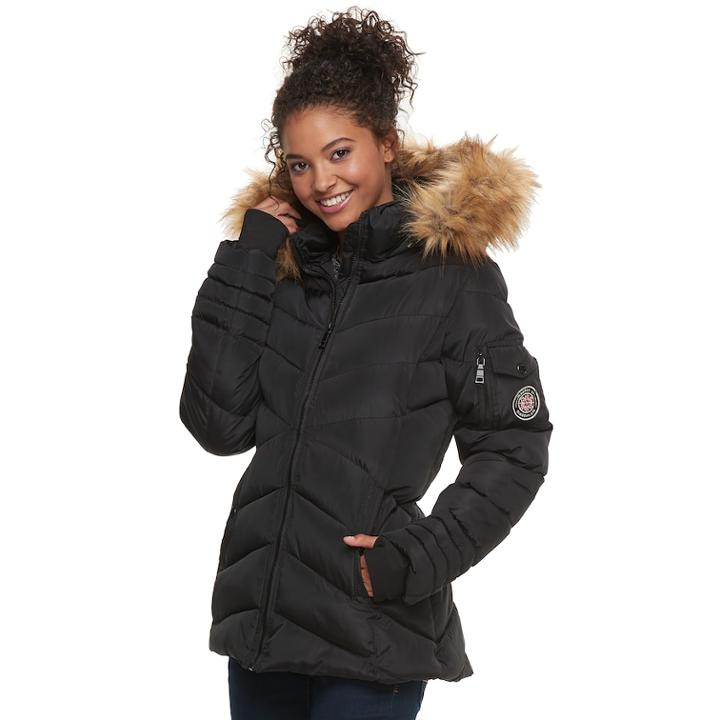 Madden Nyc Juniors' Short Puffer Jacket, Teens, Size: Xl, Black