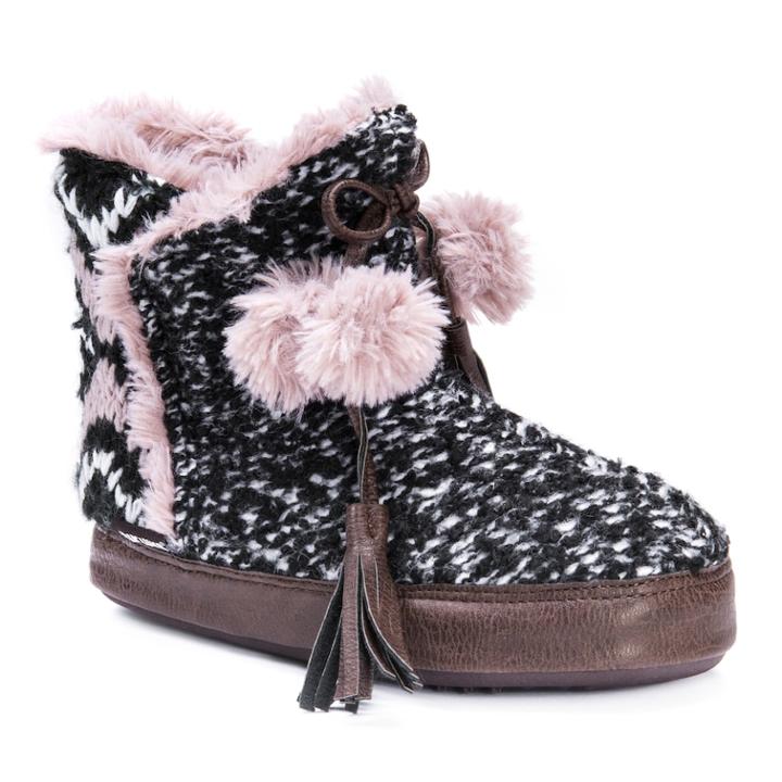 Women's Muk Luks Paloma Knit Pom Pom Boot Slippers, Size: Xl, Black
