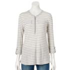 Women's Croft & Barrow&reg; Striped Quarter-zip Tee, Size: Large, Light Grey