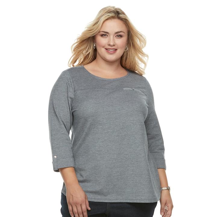 Plus Size Croft & Barrow&reg; Button-accent Pique Top, Women's, Size: 3xl, Black
