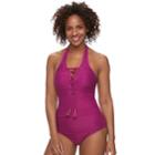 Women's Apt. 9&reg; Jacquard Lace-up One-piece Swimsuit, Size: Small, Brt Pink