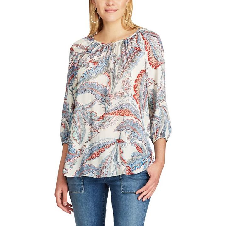 Petite Chaps Printed Georgette Blouse, Women's, Size: Xs Petite, Pink Ovrfl