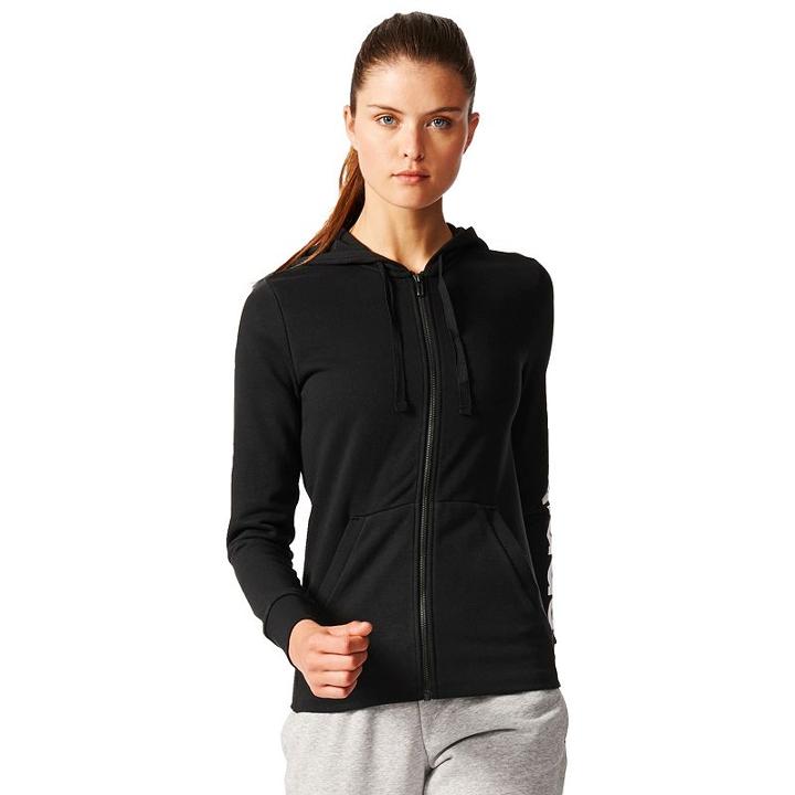 Women's Adidas Essential Linear Logo Fz Hoodie, Size: Medium, Black