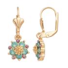 14k Gold Plated Green & Pink Crystal Flower Drop Earrings, Women's