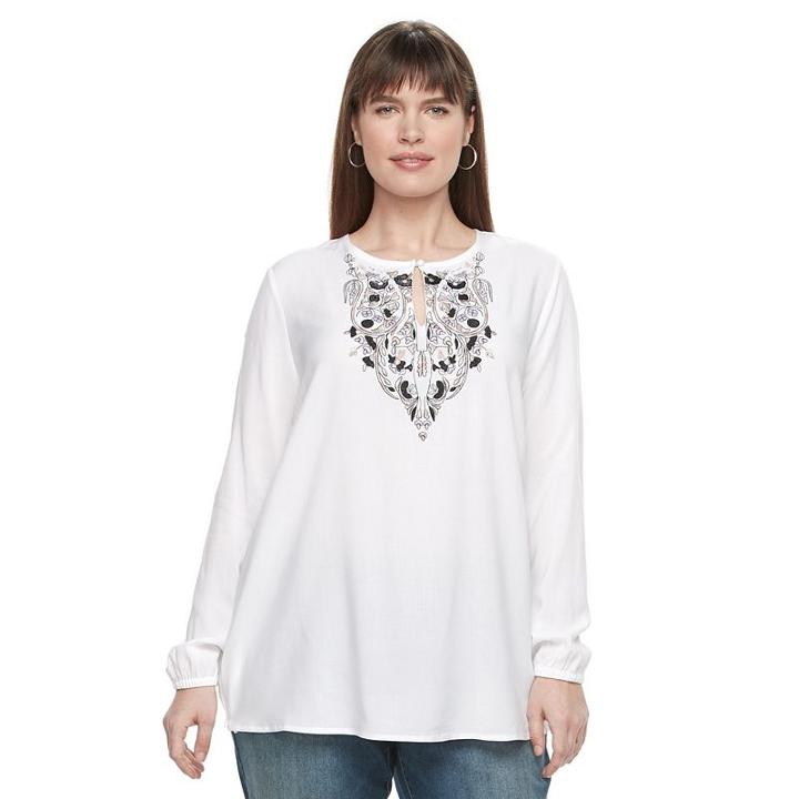 Plus Size Design 365 Embroidered Top, Women's, Size: 3xl, White