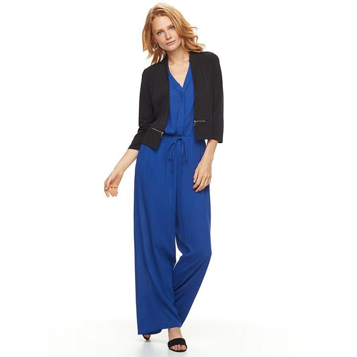 Women's Nina Leonard Zip Open-front Cardigan, Size: Large, Black