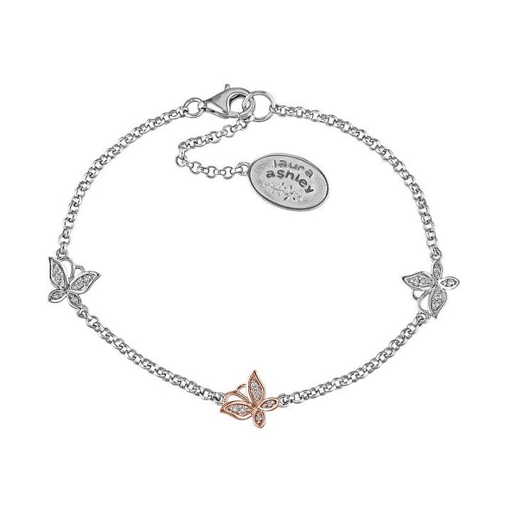 Laura Ashley Sterling Silver 1/10 Carat T.w. Diamond Butterfly Bracelet, Women's, Size: 6.5, White