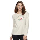 Women's Croft & Barrow&reg; Holiday Crewneck Tee, Size: Large, Lt Beige