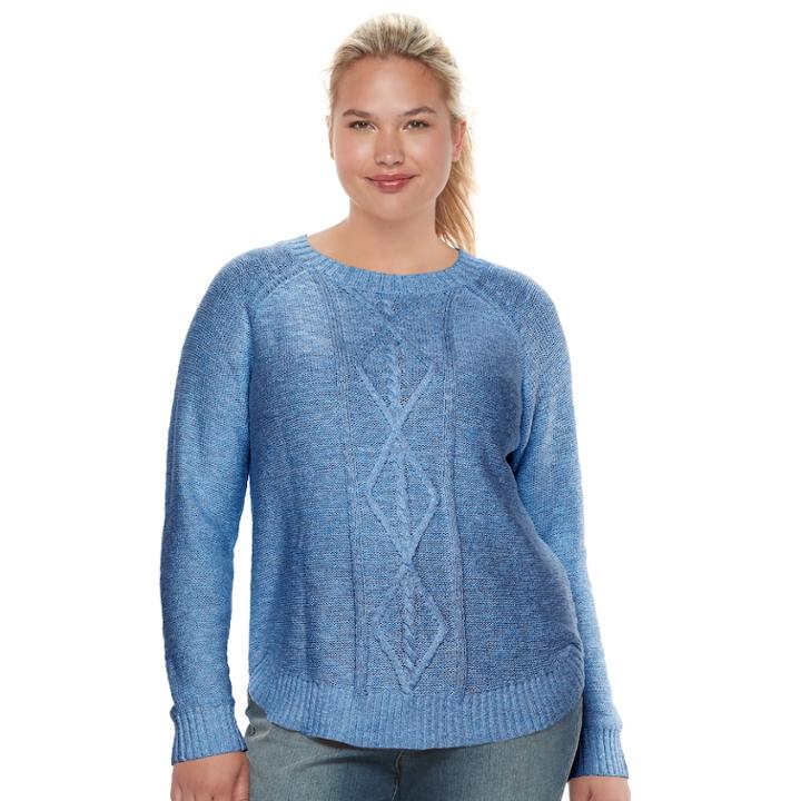 Juniors' Plus Size So&reg; Shirttail Cable-knit Sweater, Teens, Size: 1xl, Med Blue