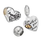 Individuality Beads Sterling Silver Two Tone Family Heart Bead & Charm Set, Women's, Grey