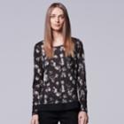 Petite Simply Vera Vera Wang Print Crinkle Tee, Women's, Size: Xl Petite, Dark Grey