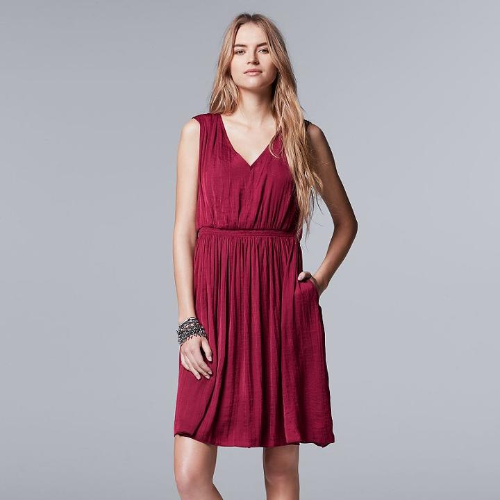 Women's Simply Vera Vera Wang V-neck Smocked Dress, Size: Xl, Red