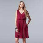 Women's Simply Vera Vera Wang V-neck Smocked Dress, Size: Xl, Red