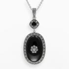 Lavish By Tjm Sterling Silver Onyx Flower Pendant - Made With Swarovski Marcasite, Women's, Size: 18, Black