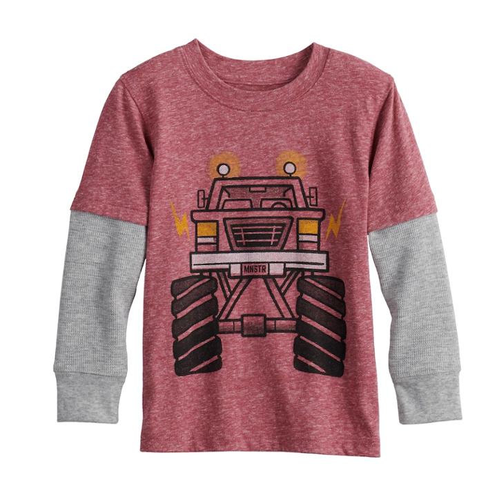 Toddler Boy Jumping Beans&reg; Mock Layer Thermal Graphic Tee, Size: 5t, Dark Red
